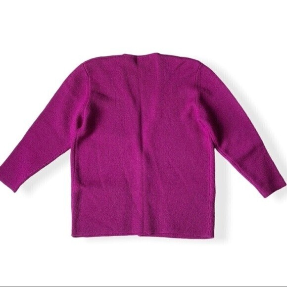 Vintage 80s Magnolia Wool Cardigan Sweater Burgundy Purple Nautical Crest Chunky - Picture 9 of 12